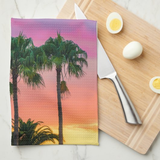 Linge De Cuisine Palmiers tropicaux avec ciel arc-en-ciel (Quart Plié)