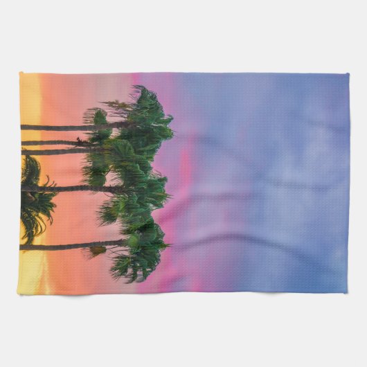 Linge De Cuisine Palmiers tropicaux avec ciel arc-en-ciel (Horizontal)