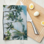 Linge De Cuisine Palmiers tropicaux avec réflexion dans l'océan. (Quart Plié)