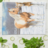 Linge De Cuisine Palomino Pinto Peinture Quarter Chevaux En Neige (Plié)