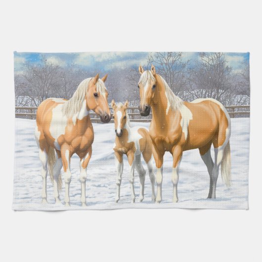 Linge De Cuisine Palomino Pinto Peinture Quarter Chevaux En Neige (Horizontal)