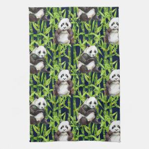 Linge De Cuisine Panda avec Motif d'aquarelle en bambou