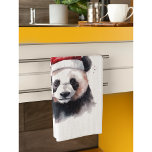 Linge De Cuisine Panda de Noël, personnalisable<br><div class="desc">aquarelle d'un panda avec un casquette d'hiver rouge en style noël</div>