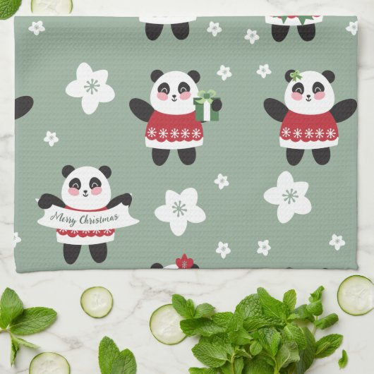 Linge De Cuisine Panda en fleur de cerisier de Noël (Plié)