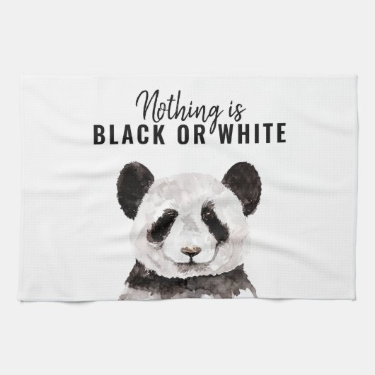 Linge De Cuisine Panda Funky Moderne Noir Et Blanc Avec Citation (Horizontal)