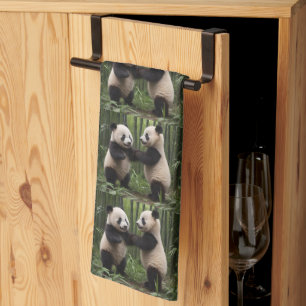 Linge De Cuisine Pandas Bébés En Jeu Dans Une Forêt De Bambou,
