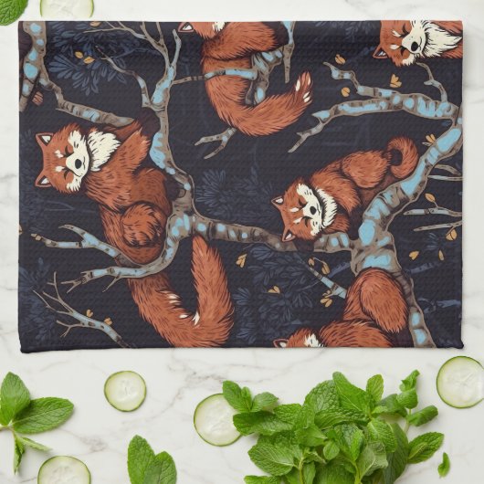 Linge De Cuisine Pandas rouges dans les arbres (Plié)