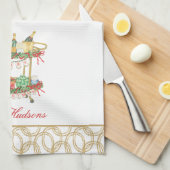 Linge De Cuisine Panier de champagne de Noël en aquarelle (Quart Plié)