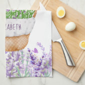 Linge De Cuisine Panier de fleurs de lavande avec monogramme vert v (Quart Plié)