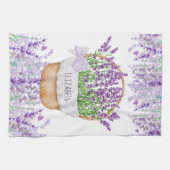 Linge De Cuisine Panier de fleurs de lavande avec monogramme vert v (Horizontal)