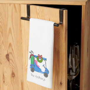 Linge De Cuisine Panier de golf bleu de Noël Preppy personnalisée