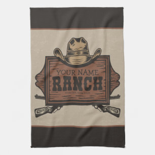 Linge De Cuisine Panneau de ranch occidental avec nom personnalisé