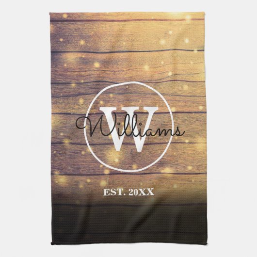 Linge De Cuisine Panneaux en bois rustique à monogramme script (Vertical)