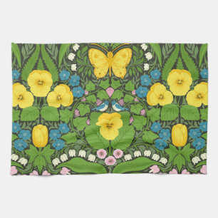 Linge De Cuisine Pansies jaunes, oiseaux et papillons