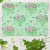 Linge De Cuisine Pansies rouges bol vert et arrière - plan (Plié)