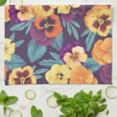 Linge De Cuisine Pansies sur violet de prune (Plié)