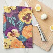 Linge De Cuisine Pansies sur violet de prune (Quart Plié)