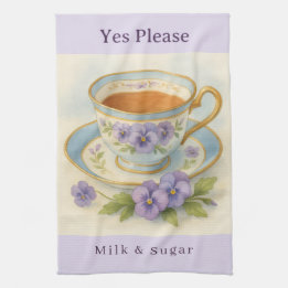 Linge De Cuisine Pansy Teacup Tea Towel | Yes Please Milk & Sugar