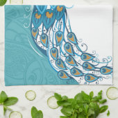 Linge De Cuisine Paon sur l'illustration turquoise (Plié)