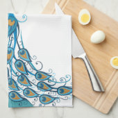 Linge De Cuisine Paon sur l'illustration turquoise (Quart Plié)