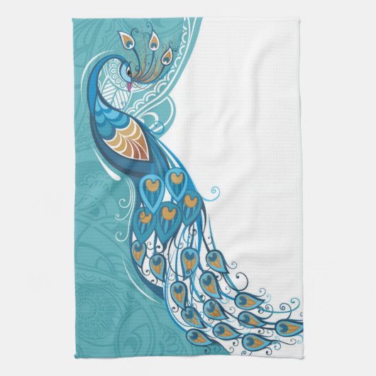 Linge De Cuisine Paon sur l'illustration turquoise (Vertical)