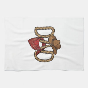 Linge De Cuisine Papa Cowboy Corda Chapeau Bandana Gravure Vintage