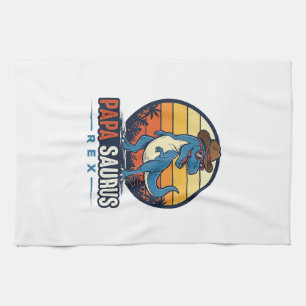 Linge De Cuisine Papa Saurus Rex Cowboy Dinosaure Vintage T-Shirt_1