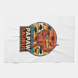 Linge De Cuisine Papawsaurus Rétro Dinosaure Coucher de Soleil Vect