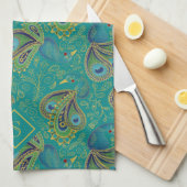 Linge De Cuisine Papier Peacock Royal Sarcelle Monogramme (Quart Plié)
