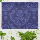 Linge De Cuisine Papier peint bleu damassé fleuri (Plié)