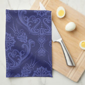 Linge De Cuisine Papier peint bleu damassé fleuri (Quart Plié)