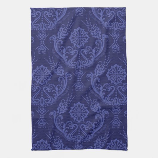 Linge De Cuisine Papier peint bleu damassé fleuri (Vertical)