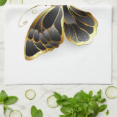 Linge De Cuisine Papillon à fleurs d'or avec orchidée noire (Plié)