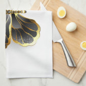 Linge De Cuisine Papillon à fleurs d'or avec orchidée noire (Quart Plié)