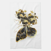 Linge De Cuisine Papillon à fleurs d'or avec orchidée noire (Vertical)