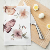 Linge De Cuisine Papillon Aquarelle Florale Élégante NOM PERSONNALI (Quart Plié)