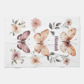 Linge De Cuisine Papillon Aquarelle Florale Élégante NOM PERSONNALI (Horizontal)