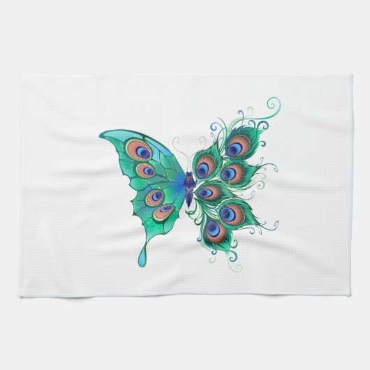 Linge De Cuisine Papillon aux plumes de paon vert (Horizontal)