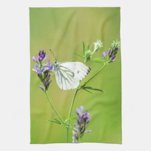 Linge De Cuisine Papillon Blanc à Veines Vertes
