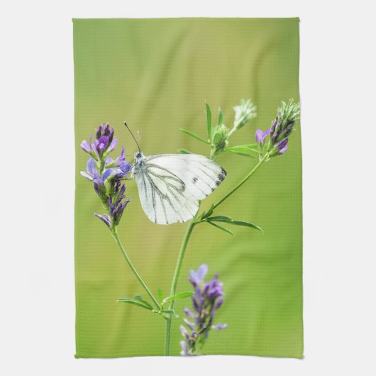 Linge De Cuisine Papillon Blanc à Veines Vertes (Vertical)