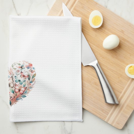 Linge De Cuisine Papillon bleu coeur blanc (Quart Plié)