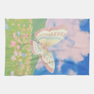 Linge De Cuisine Papillon dans un champ de fleurs peinture