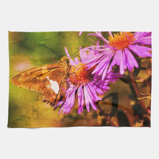 Linge De Cuisine Papillon de la dame peint Fleur d'aster sauvage Ab (Horizontal)