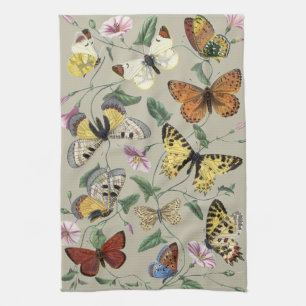 Linge De Cuisine Papillon de nuit vintage 1842 Art botanique floral