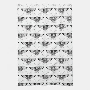 Linge De Cuisine Papillon déco stylisé - blanc et noir