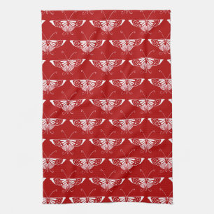 Linge De Cuisine Papillon Déco stylisé - rouge foncé et blanc