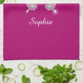 Linge De Cuisine Papillon Diamant Blanc, Nom de Script, Fuchsia Pro (Plié)