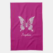 Linge De Cuisine Papillon Diamant Blanc, Nom de Script, Fuchsia Pro (Vertical)