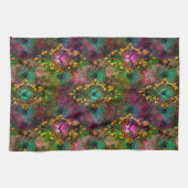 Linge De Cuisine Papillon en plumes de paon or violet baroque (Horizontal)