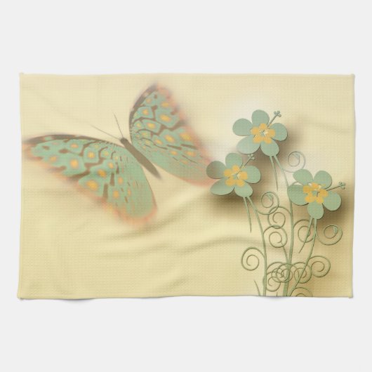 Linge De Cuisine Papillon et fleurs de fantaisie (Horizontal)